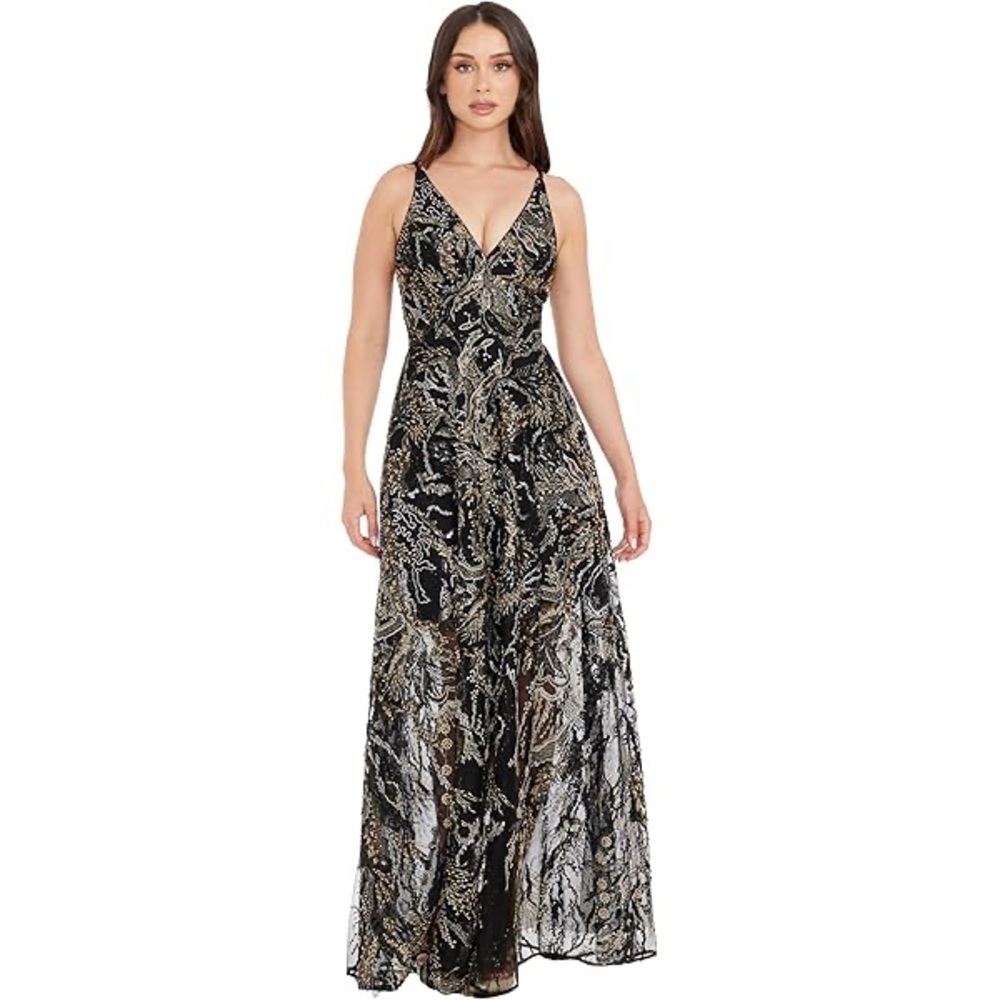 Lulu's Elegant Black and Gold Maxi Dress